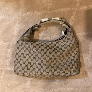 GUCCI Classic Monogram Canvas Bag w Horsebit Strap
